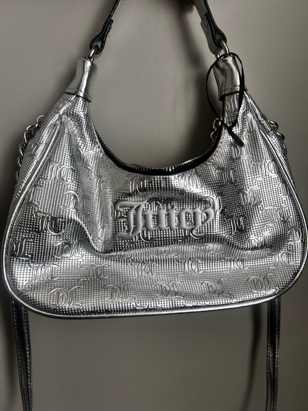 Juicy Couture Silver Embossed Hobo Shoulder Bag